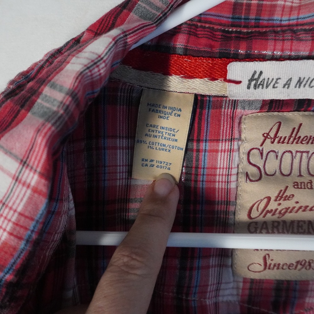 Scotch and Soda Pearl Snap Plaid Button Down Top Women's XL Short Sleeve Western - Picture 4 of 12